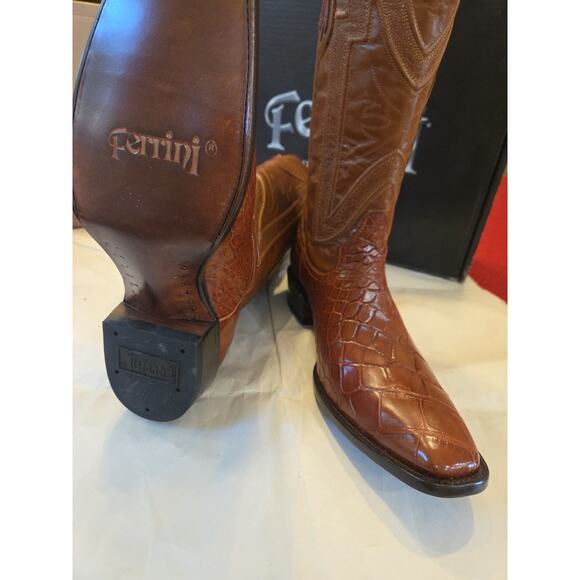 Ferrini Men\'s Stallion Exotic Black Alligator Belly Cognac Boots 13D! main image 10